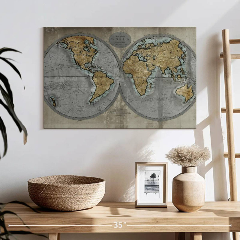 Carte rustique du monde Aliaz, H 16 po x l 24 po
