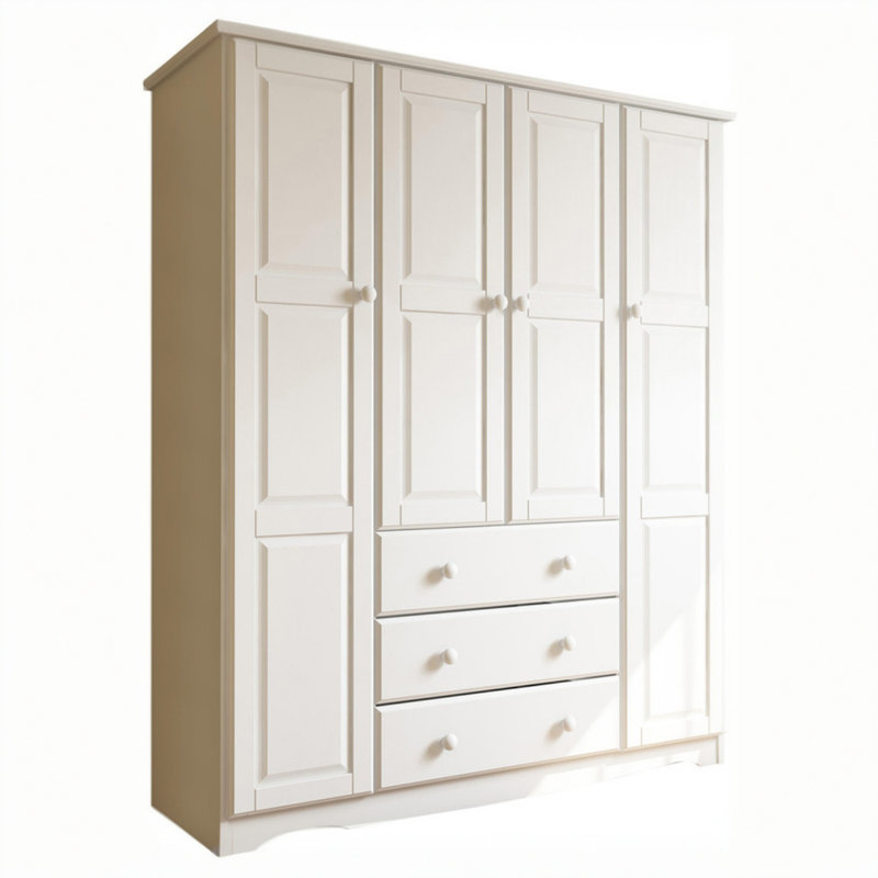 Armoire garde-robe pour la famille avec 4 portes 100% bois massif Musman, Blanc