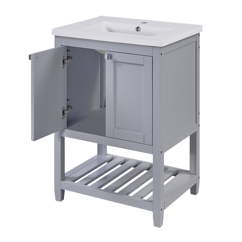 61mm Single Bathroom Vanity with Ceramic Basin, Gray