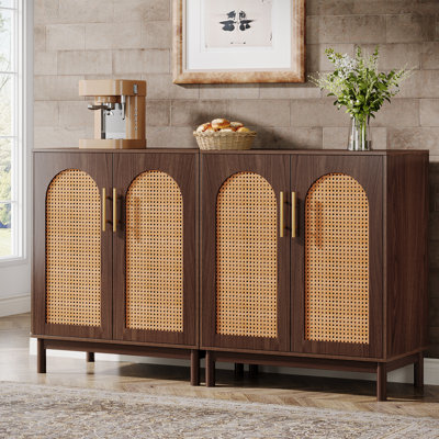 59" Rattan Sideboard, 4-door Accent Storage Cabinet For Home, Kitchen