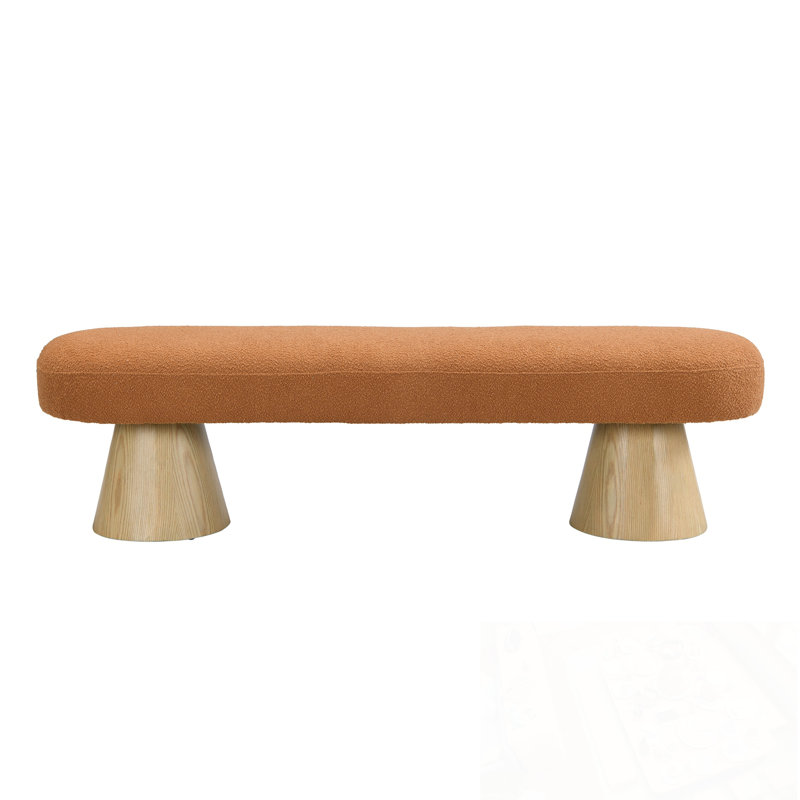 Oval Boucle Upholstered Bench with sturdy wooden legs, Orange