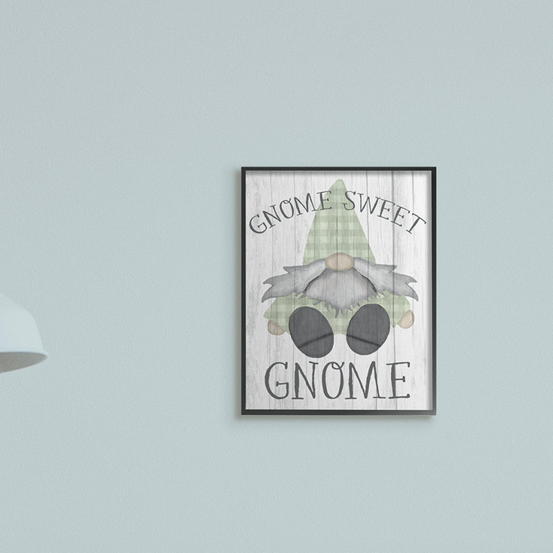 «Gnome Sweet Gnome Garden Home Pun» par Daphne Polselli - impression d'art textuel, H 14 po x l 11 po x P 1,5 po