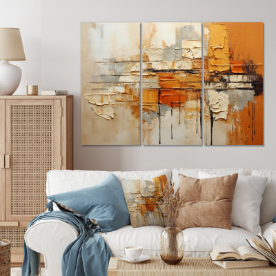 " Orange Impressions III " 3 Piece Art Mixed Media Set