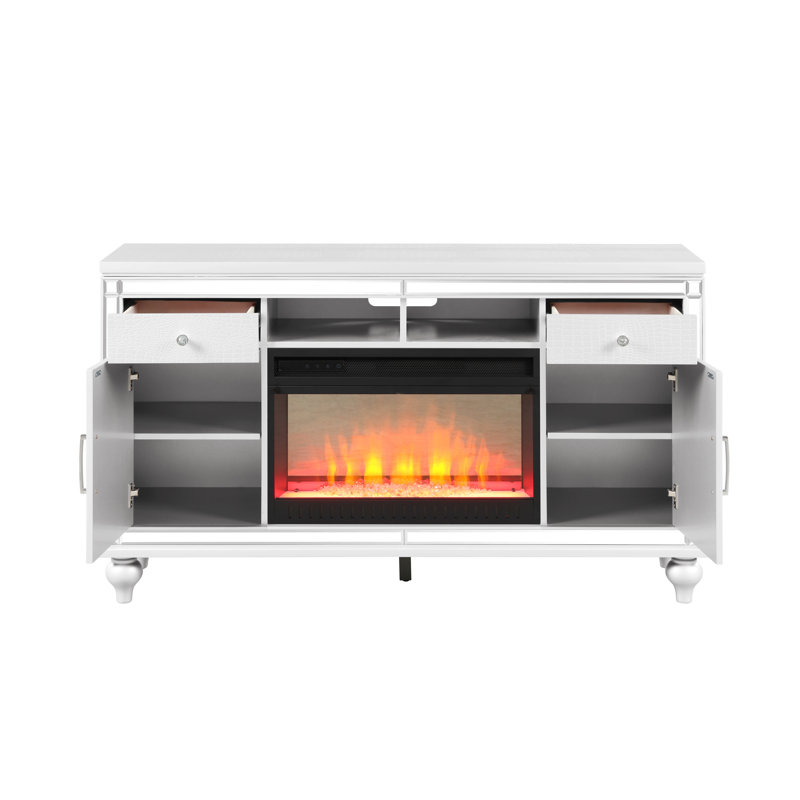 Meuble télé avec foyer électrique blanc