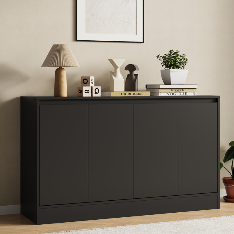 Buffet Cabinet With Storage, Coffee Bar Cabinet With 4 Doors And Adjustable Shelf, Modern Kitchen Buffet Sideboard For Living Room, Kitchen, Black