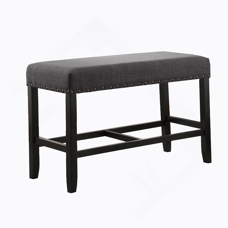 Banc de salle à manger en tissu à hauteur de comptoir avec garniture cloutée, gris, Gris