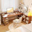 Bureau en bois massif avec grille et bureau intégré en forme de L avec cloison-723354068-723354069