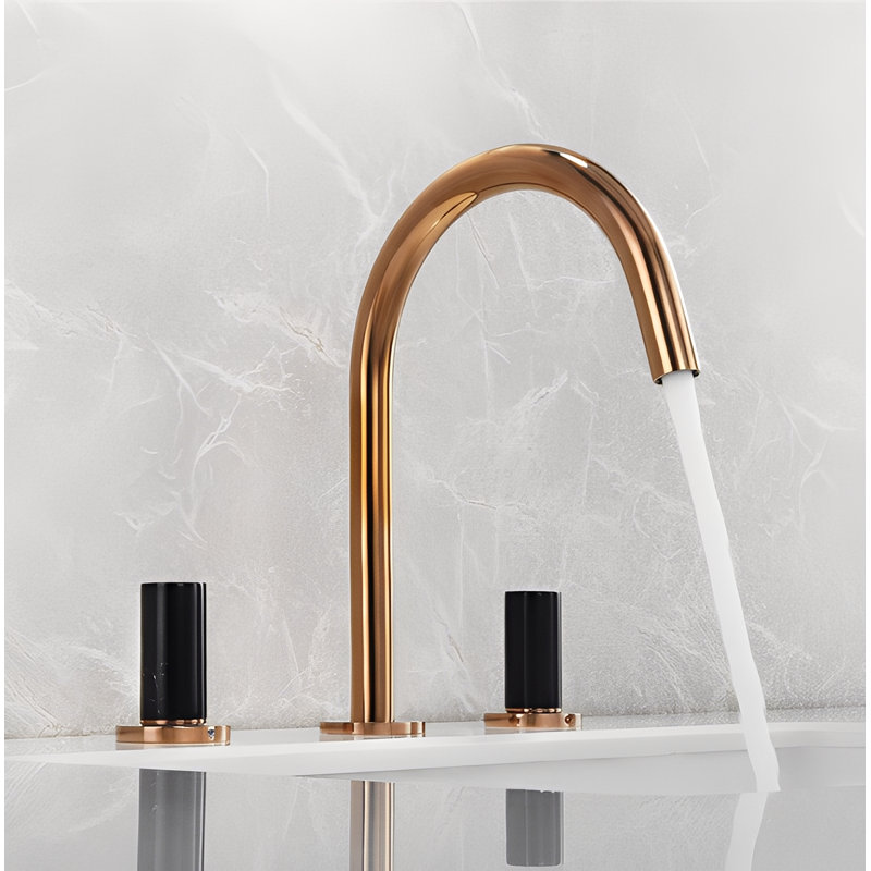 Dubai-brushed Rose Gold With Black Handle 8" Inch Wide Spread Faucet