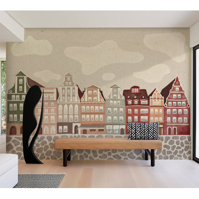 Papier peint pour enfants, maisons de ville amusantes