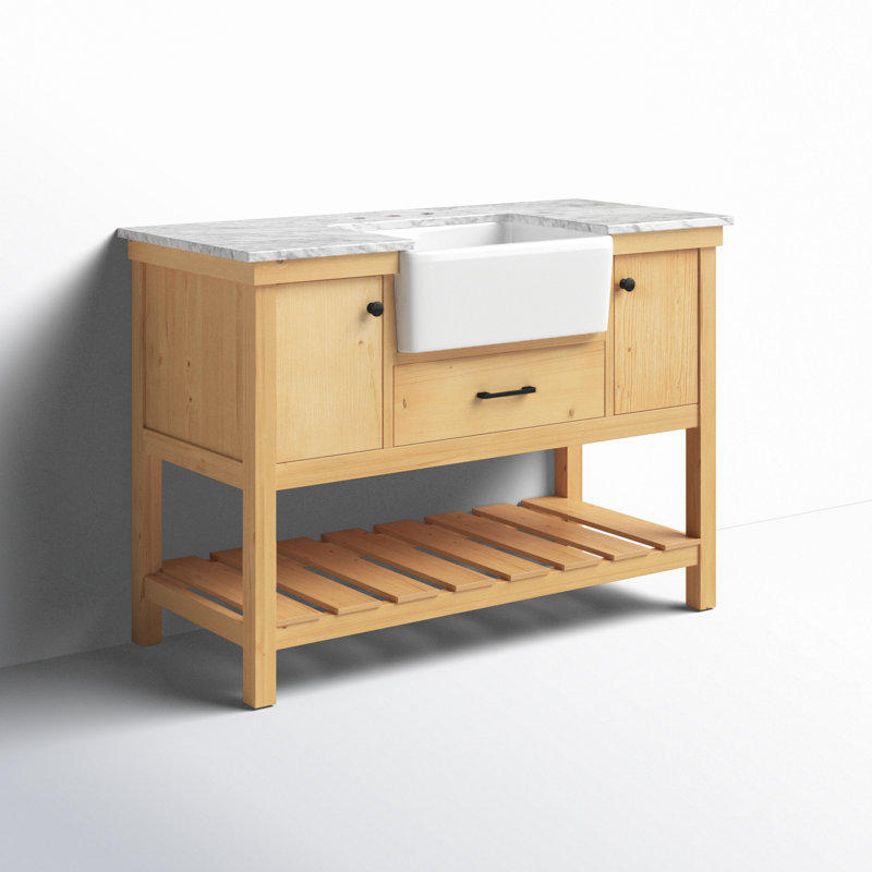 Booneville 48'' Single Bathroom Vanity with Carrara Marble Top, Light Brown