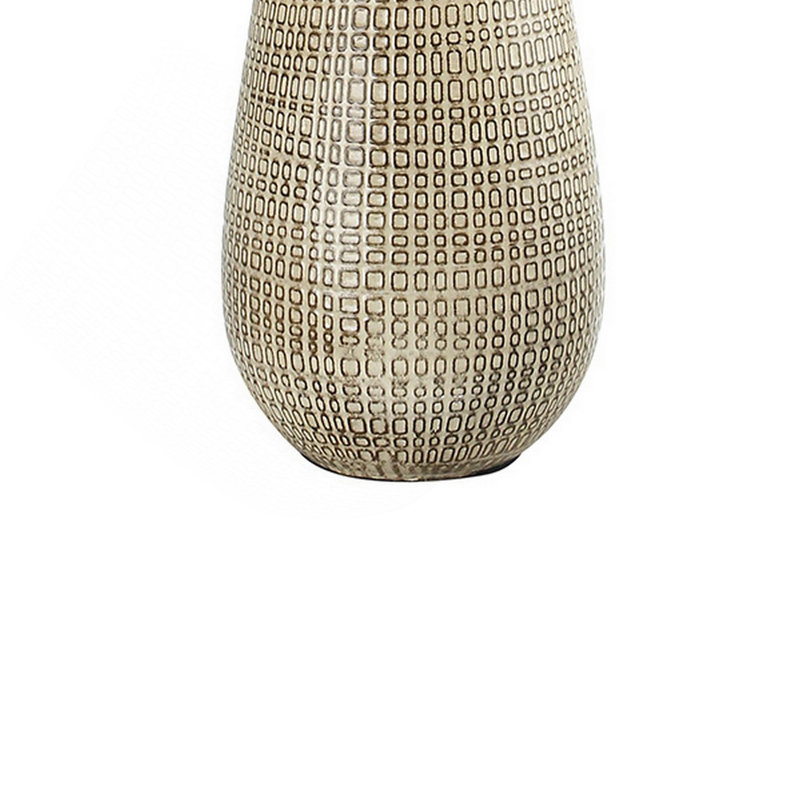 Lampe de table hydrocal 28 po, abat-jour tambour, base géométrique incurvée, brun