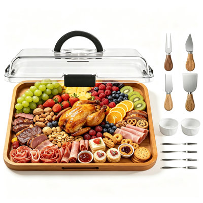 Plateau de service portatif à double fermeture pour fromages, légumes et collations, idéal pour les pique-niques et les cadeaux de pendaison de crémaillère, coffret-cadeau pour les fêtes de fin d'année.