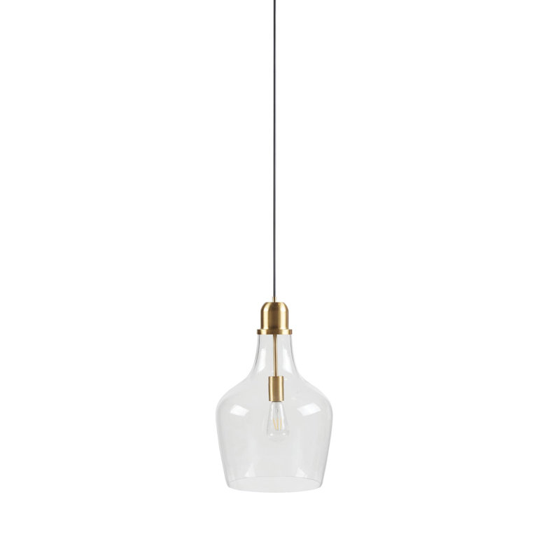 Bartola Single Light Glass Bell Pendant, Gold, Clear, 14.5" H x 9" W x 9" D