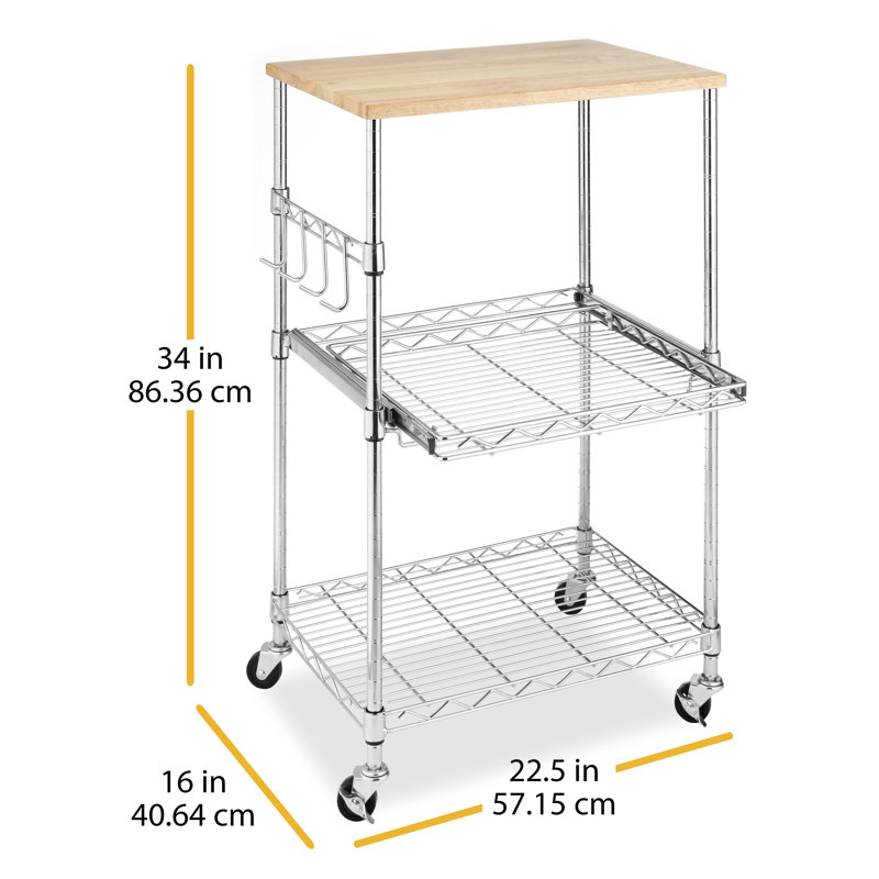 Whitmor Silver Steel Utility Cart with Wood Top and Storage