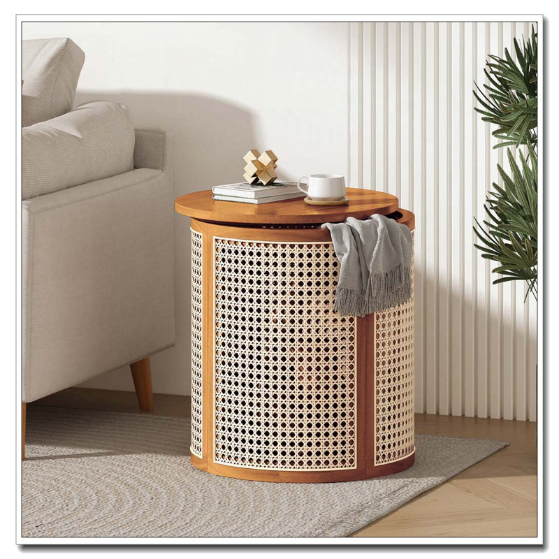Table de bout ronde 15,70 po, table d'appoint tissée creuse, Ocre