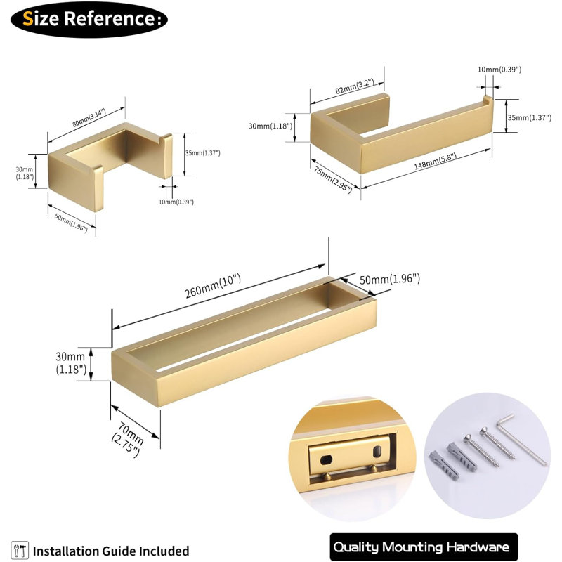 Porte-papier hygiénique en acier inoxydable 304, Doré