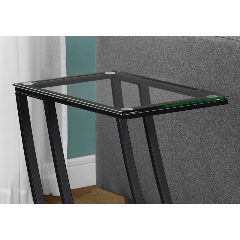 Table d'appoint Cannava, en forme de C, bout, côté, collation, salon, chambre à coucher, métal, verre trempé, Noir