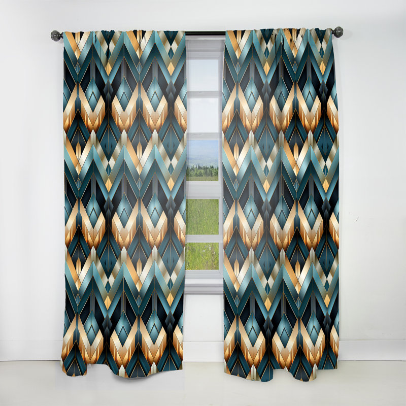 Motif à chevrons glam bleu et doré - rideau en velours glam - obscurcissant - 1 panneau, L 52 po x L 84 po