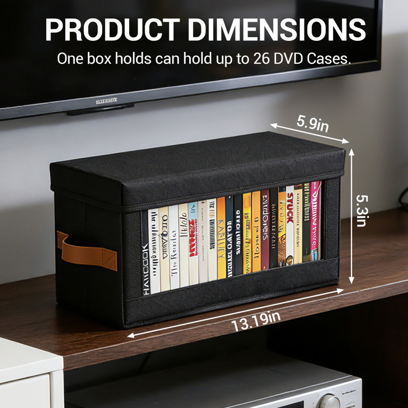 Boîtes de rangement pour CD, paquet de 6, étuis pour DVD non tissés avec couvercle et poignées, noir