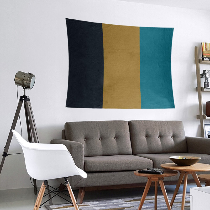 Tapisserie en polyester Jacksonville, Noir / jaune / turquoise, H 68 po x l 80 po