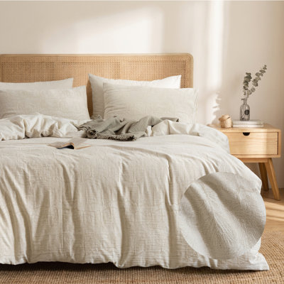 Ensemble de housse de couette en jacquard de coton et lin texturé