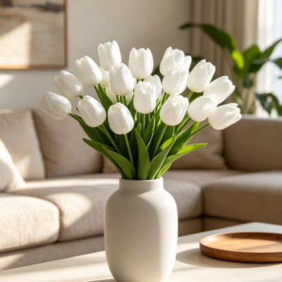 Ensemble de 15 tulipes artificielles blanches, texture réaliste, accessoires de photographie de mariage, pour la décoration de la maison, de l'hôtel et les séances photo.