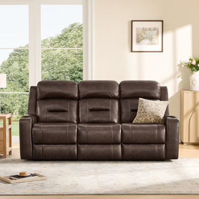 Olathe Genuine Leather Dual Motor Power Reclining Lay Flat Sofa With Power Headrest
