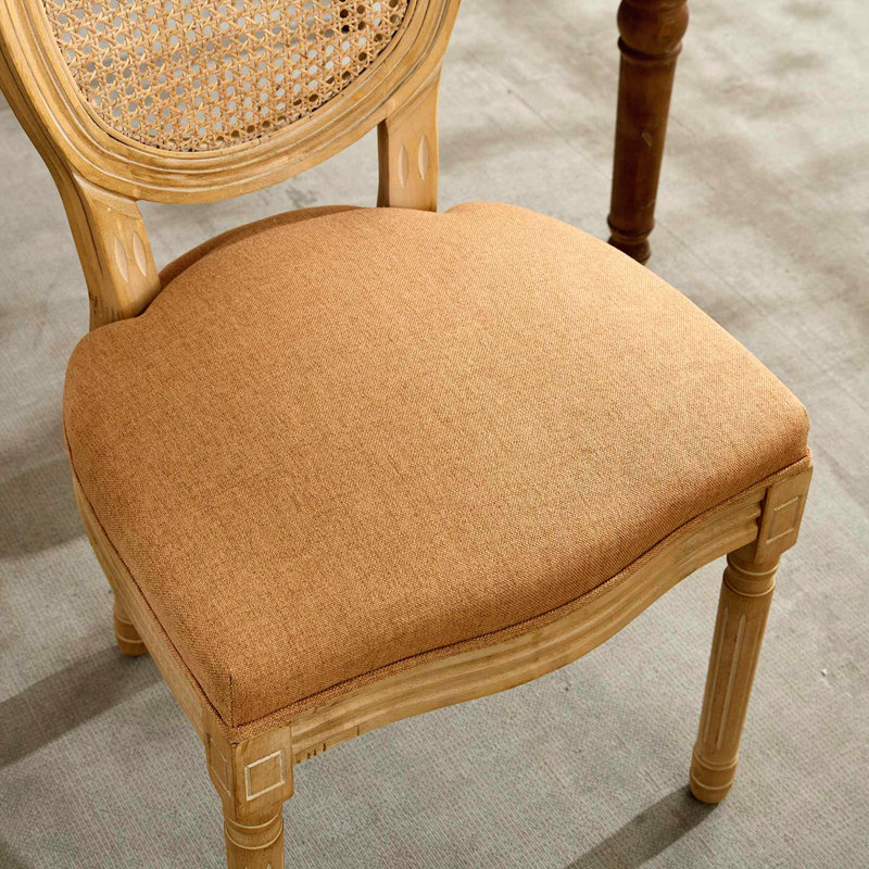 Chaise de salle à manger avec cadre en bois massif de style français, Tanné