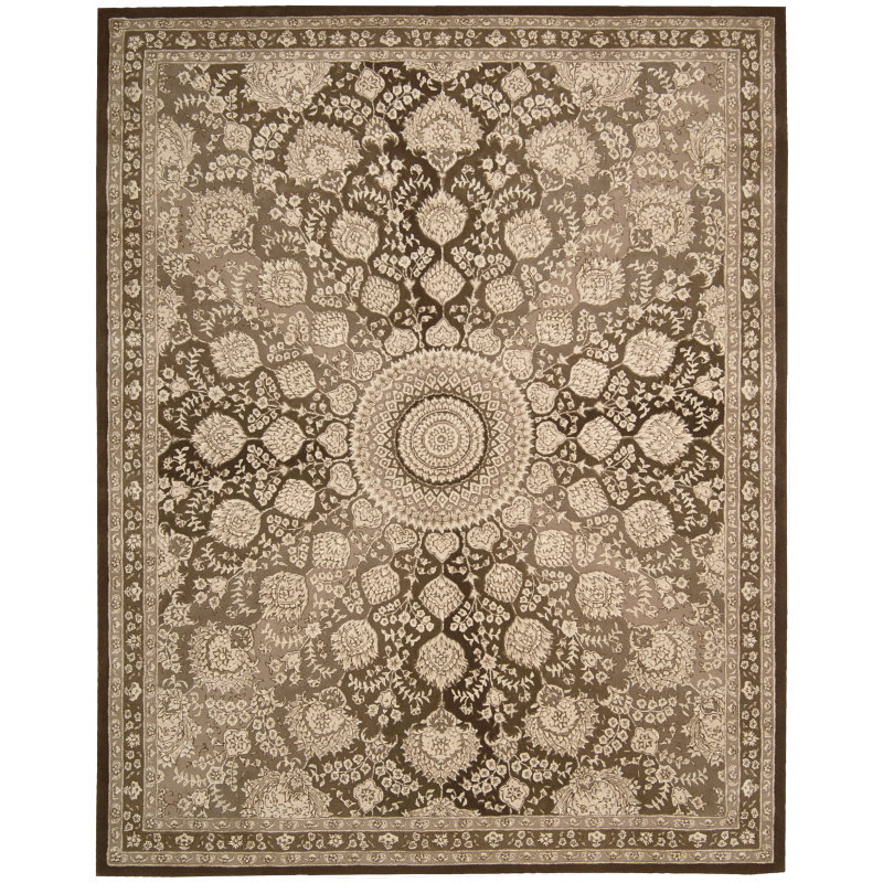 Tapis oriental en laine touffeté à la main chocolat / beige Oriental, Rectangle 9 pi 9 po x 13 pi 9 po