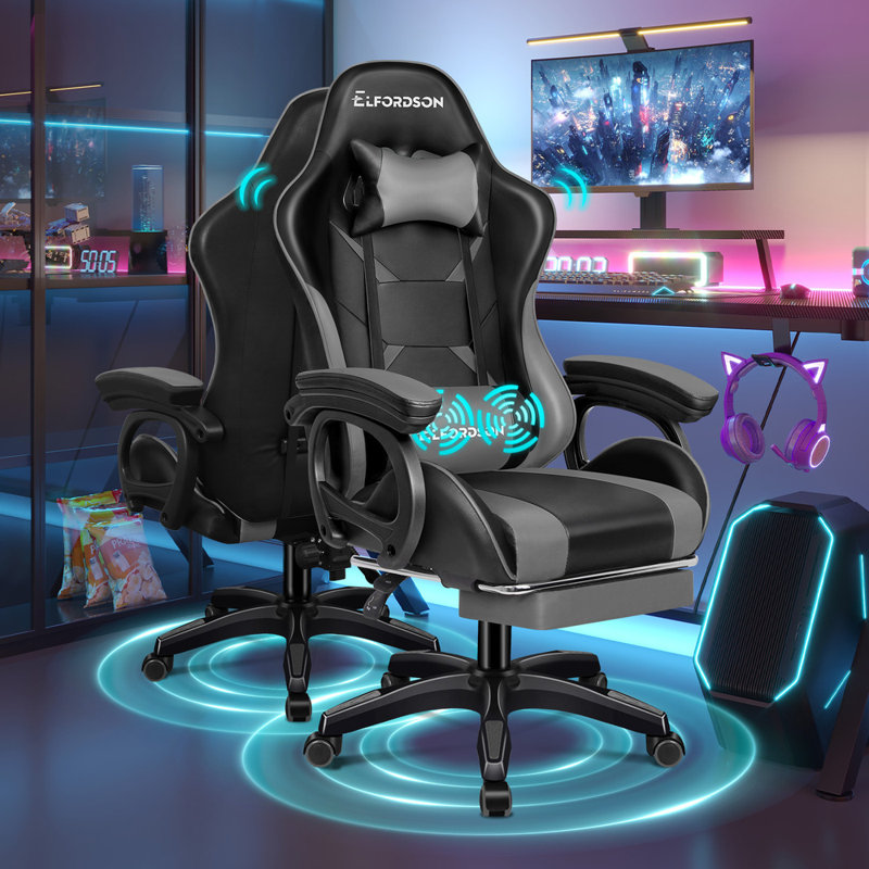 Gaming Chair with Headrest, Grey/Black
