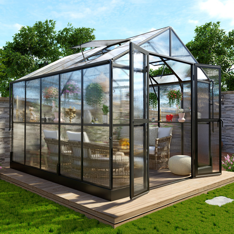  Serre en polycarbonate AMERLIFE avec système de connexion rapide, P 91 po, Noir