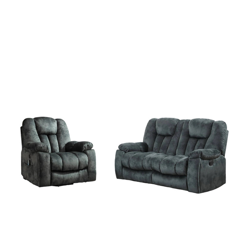 Ensemble de salon en microfibre 2 pièces avec fauteuil inclinable électrique, causeuse manuelle et porte-gobelets cachés