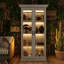 Modern Grey Oak Glass Door Display Cabinet With Warm White LED Lighting