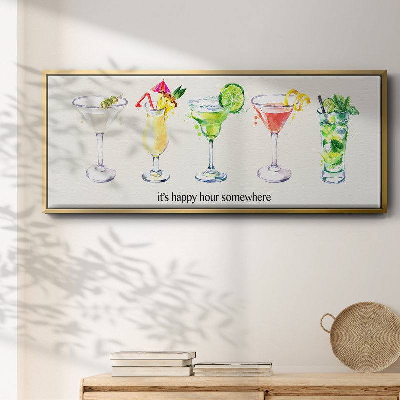 Happy Hour cocktails - toile encadrée, H 20 po x l 50 po