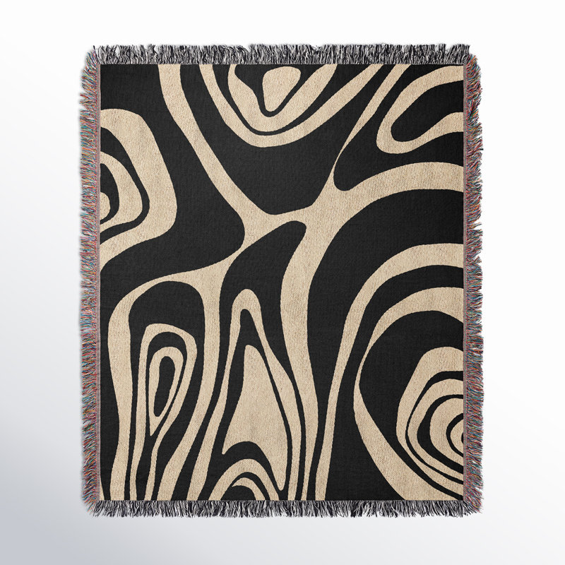 Kayle Abstract Zebra Pattern Blanket Throw, Black/Beige, Queen