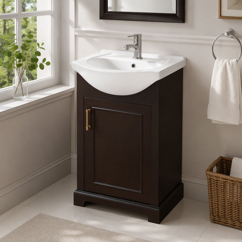 Meuble-lavabo avec lavabo en céramique bombée et porte à fermeture en douceur, Black