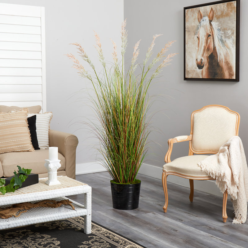 Faux Grass in Planter, 66" H x 30" W x 30" D, Yellow