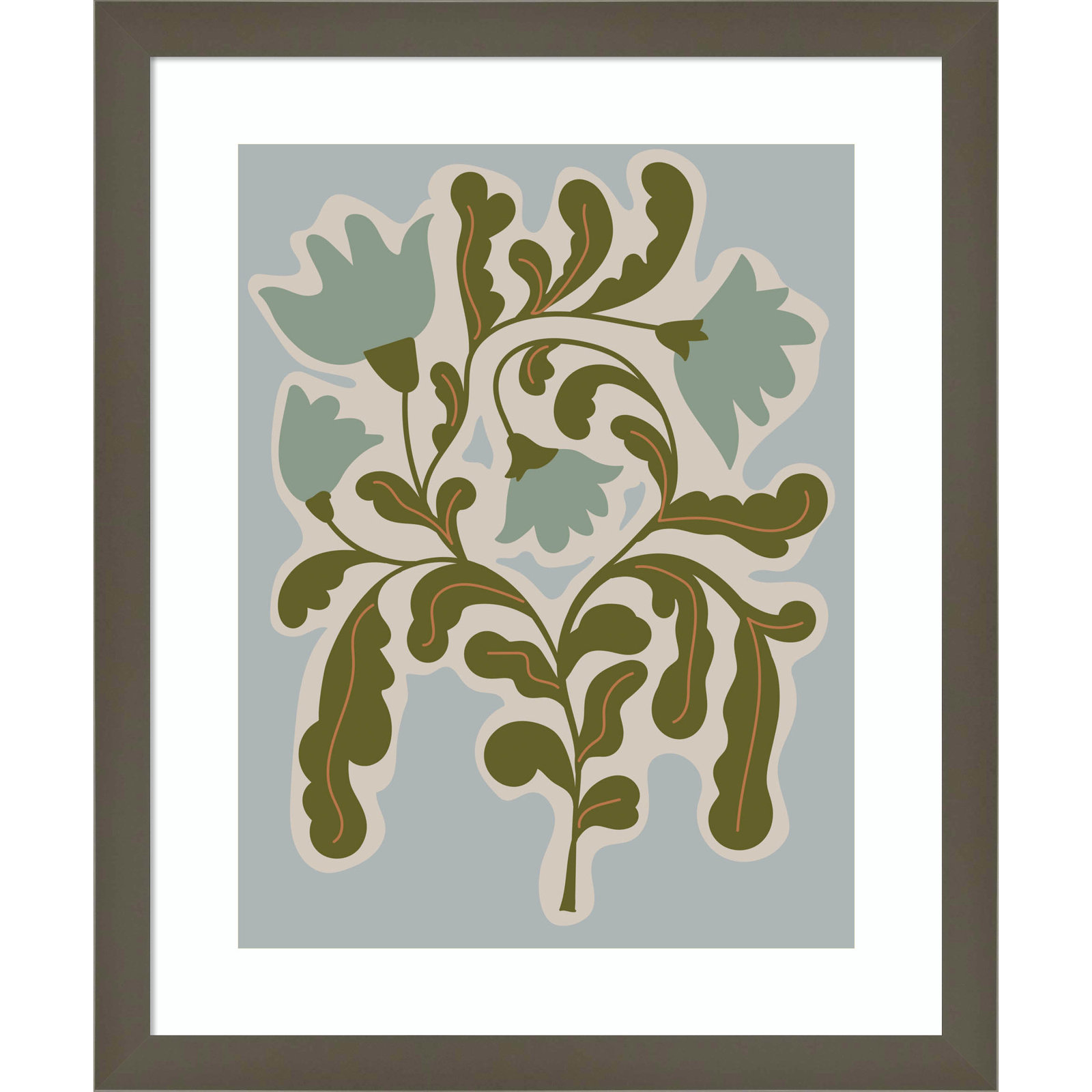 Expressive Abstract House Plant Playful Blue Framed On Paper by The Creative Bunch Studio Print, Gray, 17" H x 14" W x 1" D