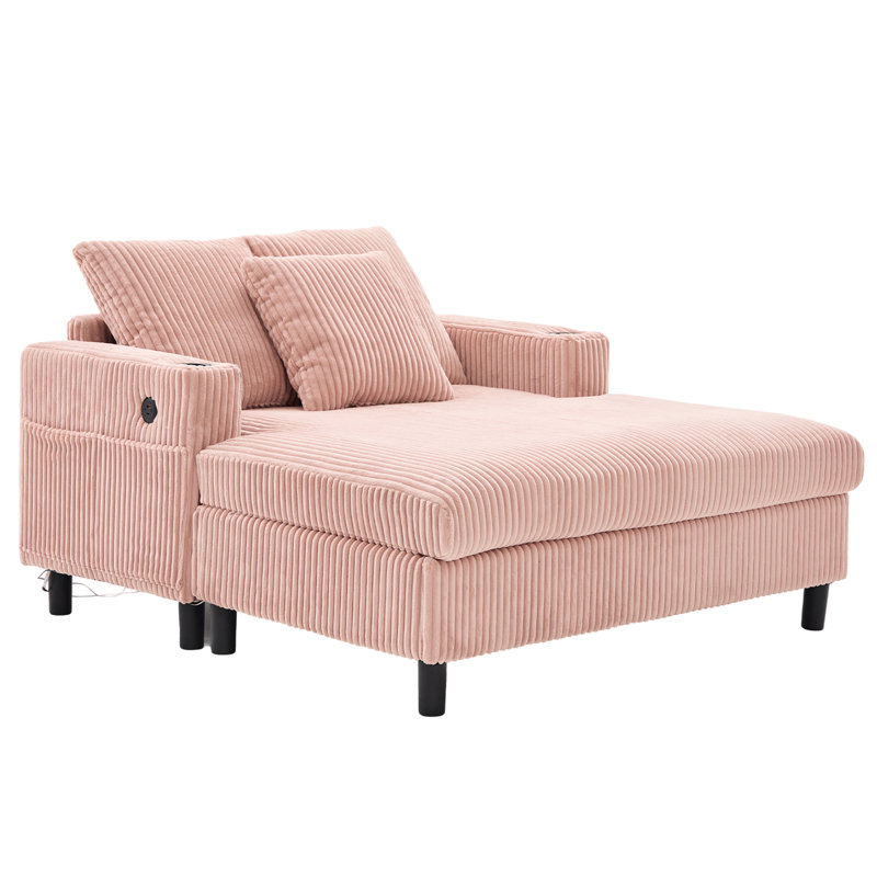 Fauteuil inclinable surdimensionné en velours côtelé avec coussin en mousse haute densité, charge et bande Fauteuil inclinable moderne à éclairage mobile 7 couleurs, porte-gobelets,