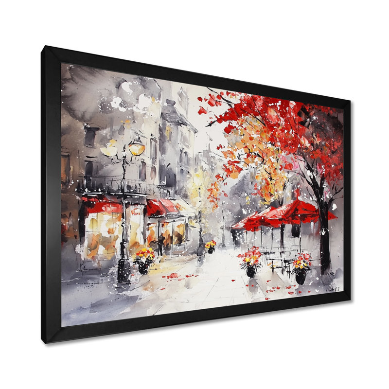 Minimal Paris Street In Autumn - City Paris, impression d'art mural, H 12 po x l 20 po, Noir