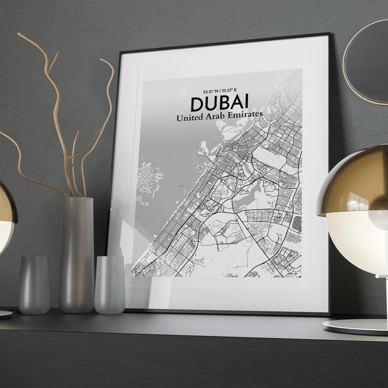 Dubai City Map in Tones 1 Piece Wall Art, 20cm H x 16cm W x 0.05cm D