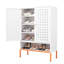 Armoire porte-chaussures à grille blanche en métal à deux portes, 15 pieds de haut, tablettes réglables, style moderne pour les espaces primaires, base surélevée, salon