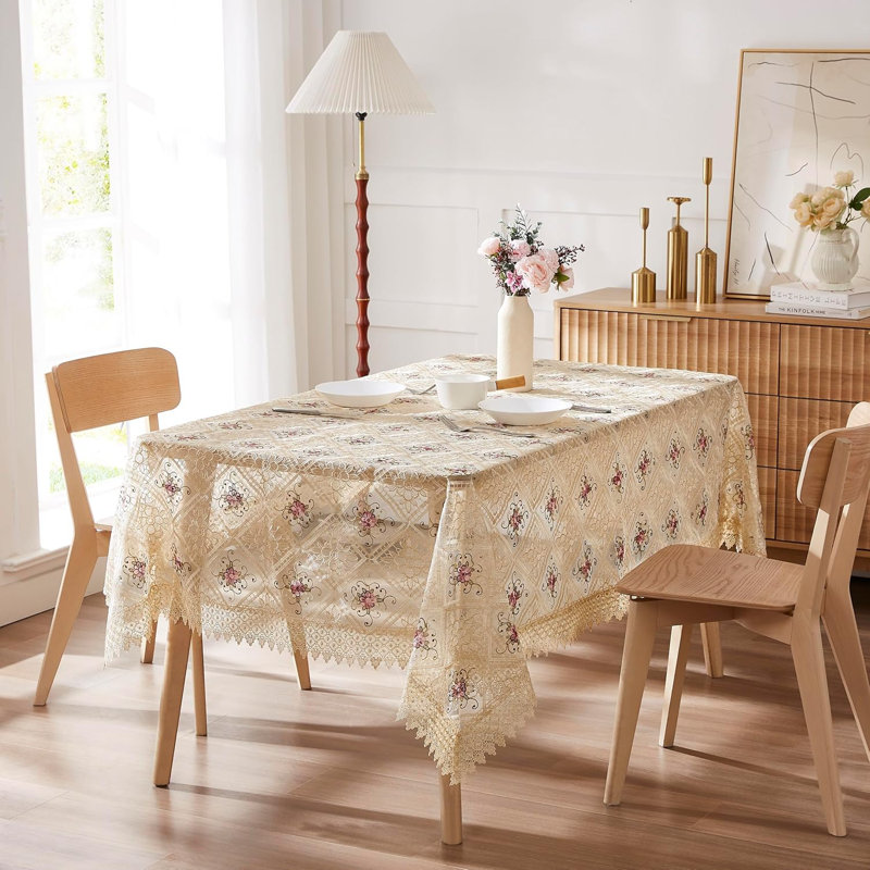 Oralie Square Floral Easter Lace Tablecloth, Beige, 36" Square