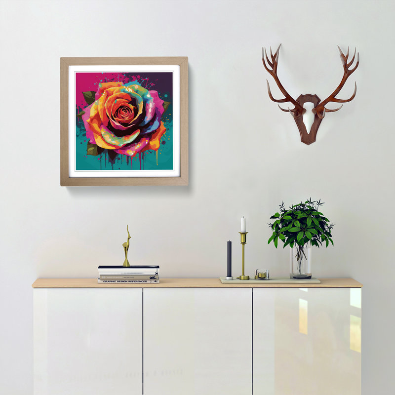 Rose Pop - Single Picture Frame Print on Wood, Oak
