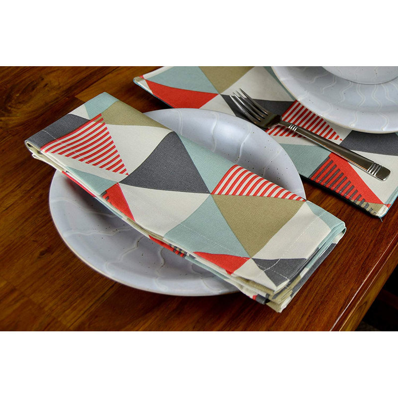 Amelia 100% Cotton Geometric Rectangle Napkin, Terracotta Orange