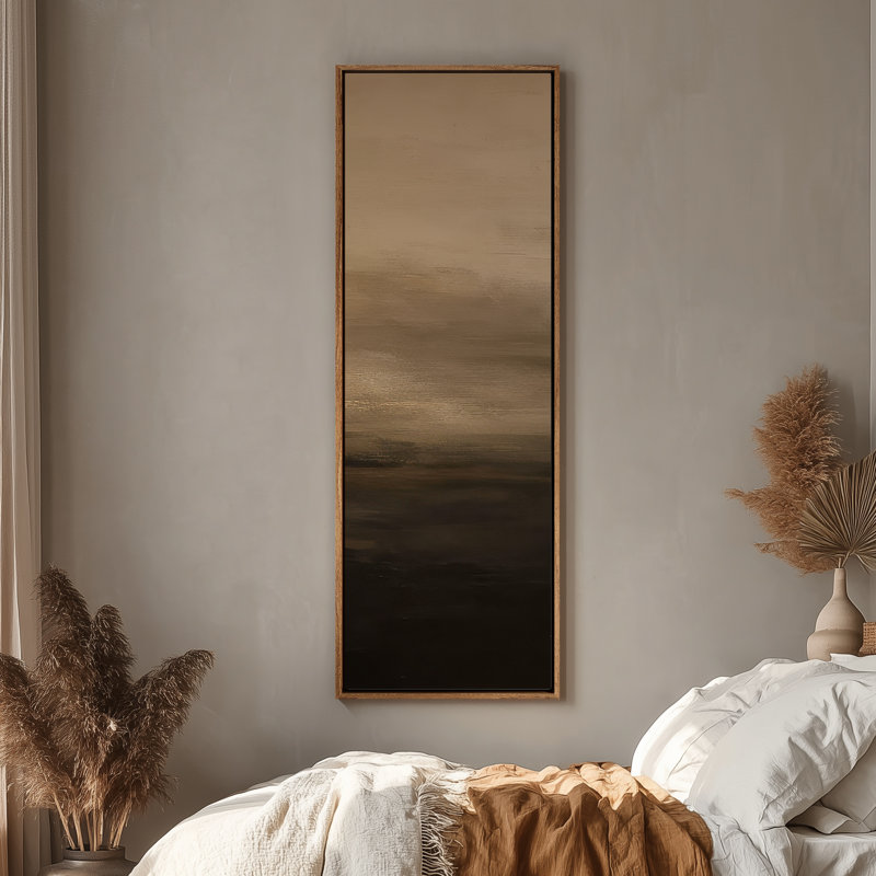 Large Framed Canvas Wall Art - Gradient Neutral Horizon Abstract Minimalist Beige and Brown Prints - 60"x20", 60"x30"