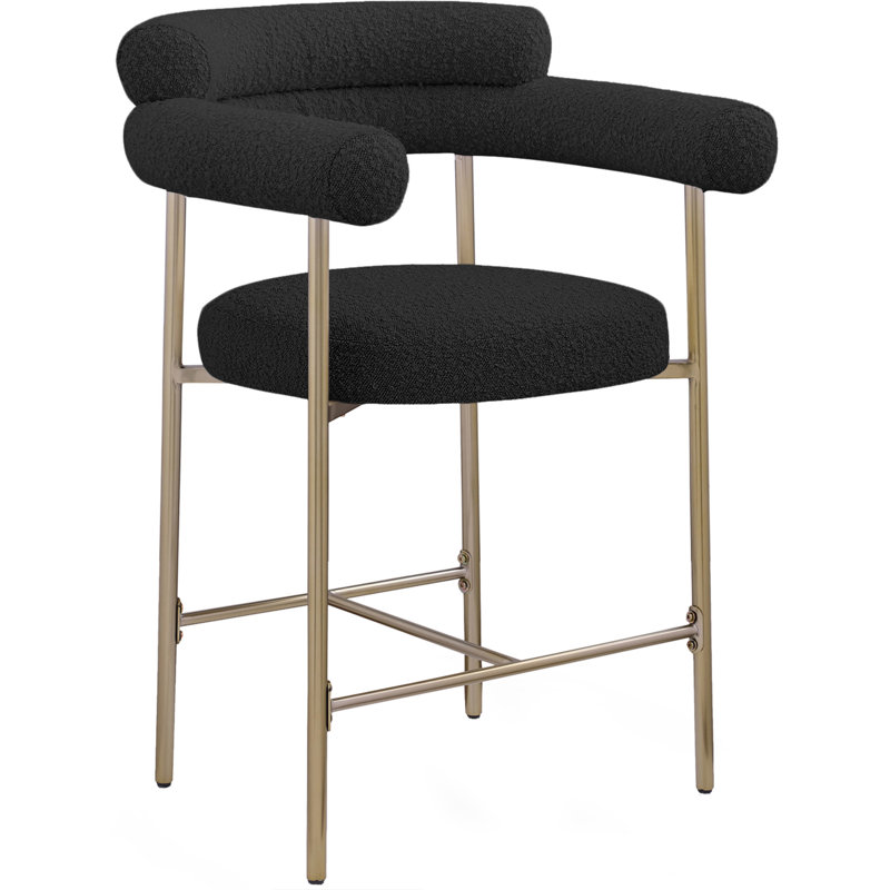 Tabouret de comptoir 26 po Blake, Or brossé, Black, Boucle Fabric