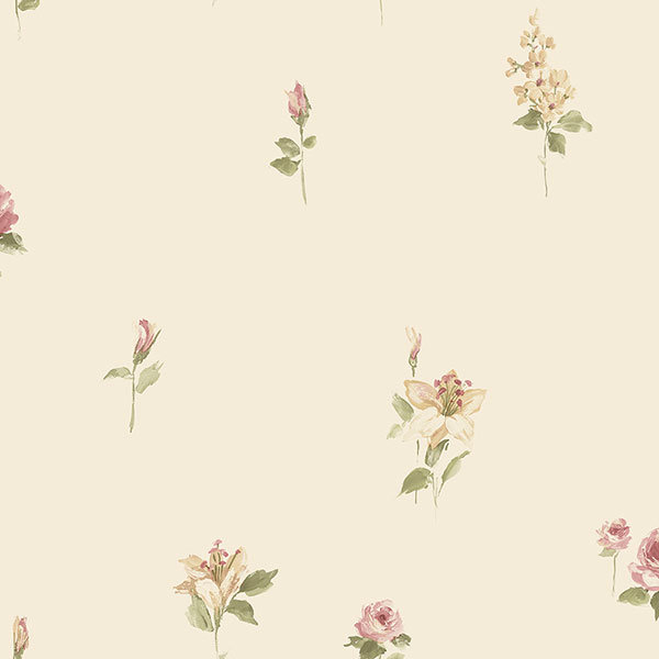 Papier peint à taches roses rouges 32,7 pi x 20,5 po Heilyn, Ocre / rouge / vert