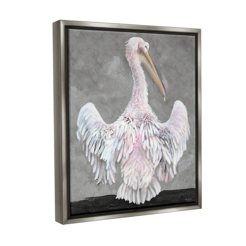 «Pelican Flapping Wings Floater Frame» par Steller Design Studio sur toile, Cadre flottant gris lustré, H 31 po x l 25 po