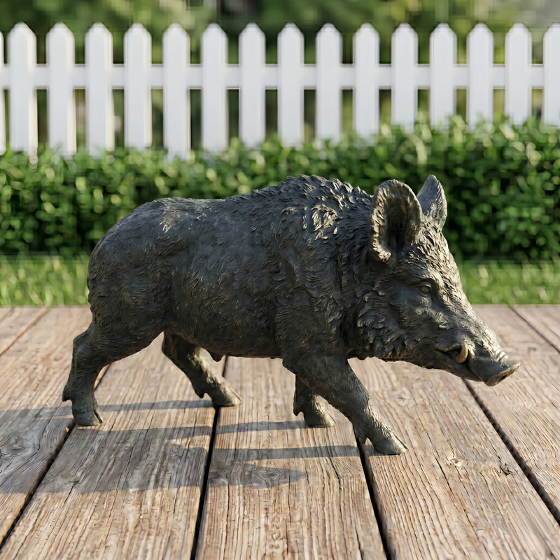 Statue de jardin de sanglier réaliste en résine résistante aux intempéries de 21,3 po L